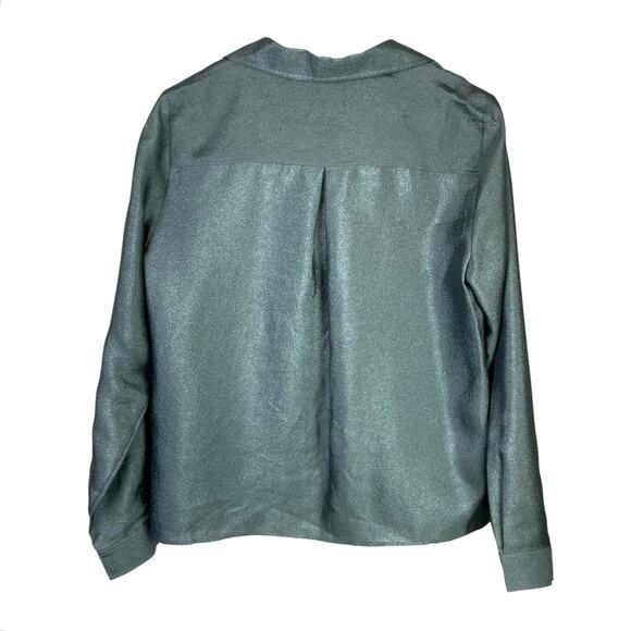 JUST Female Mae Shirt Jade Green Shiny Texture Button Up Long Sleeve Blouse - Picture 11 of 15